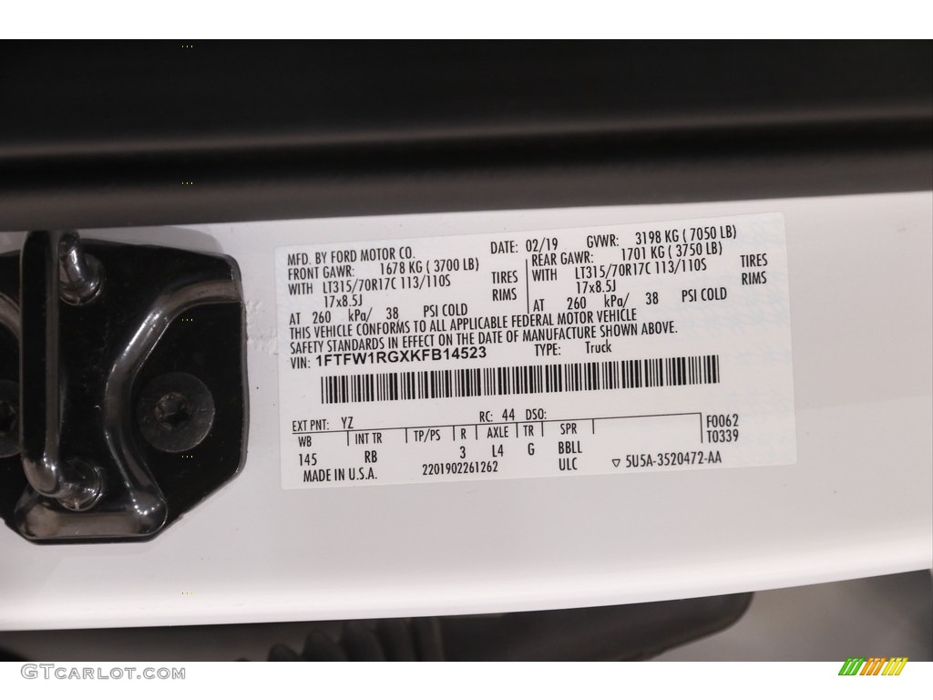 2019 F150 Color Code YZ for Oxford White Photo #144936094