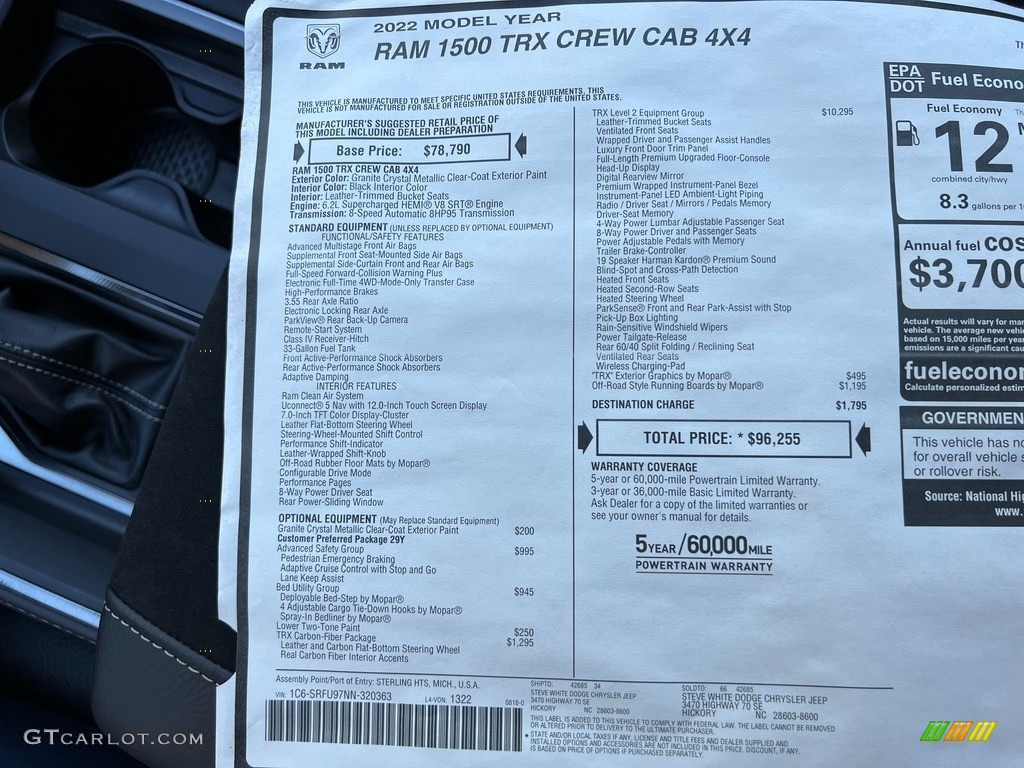 2022 Ram 1500 TRX Crew Cab 4x4 Window Sticker Photos