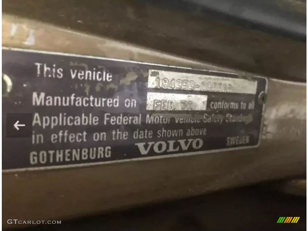 1971 Volvo 1800 E Info Tag Photo #144943671
