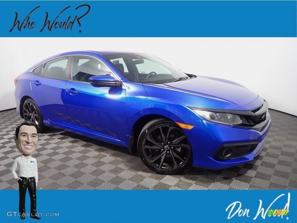 2020 Civic Sport Sedan - Aegean Blue Metallic / Black photo #1