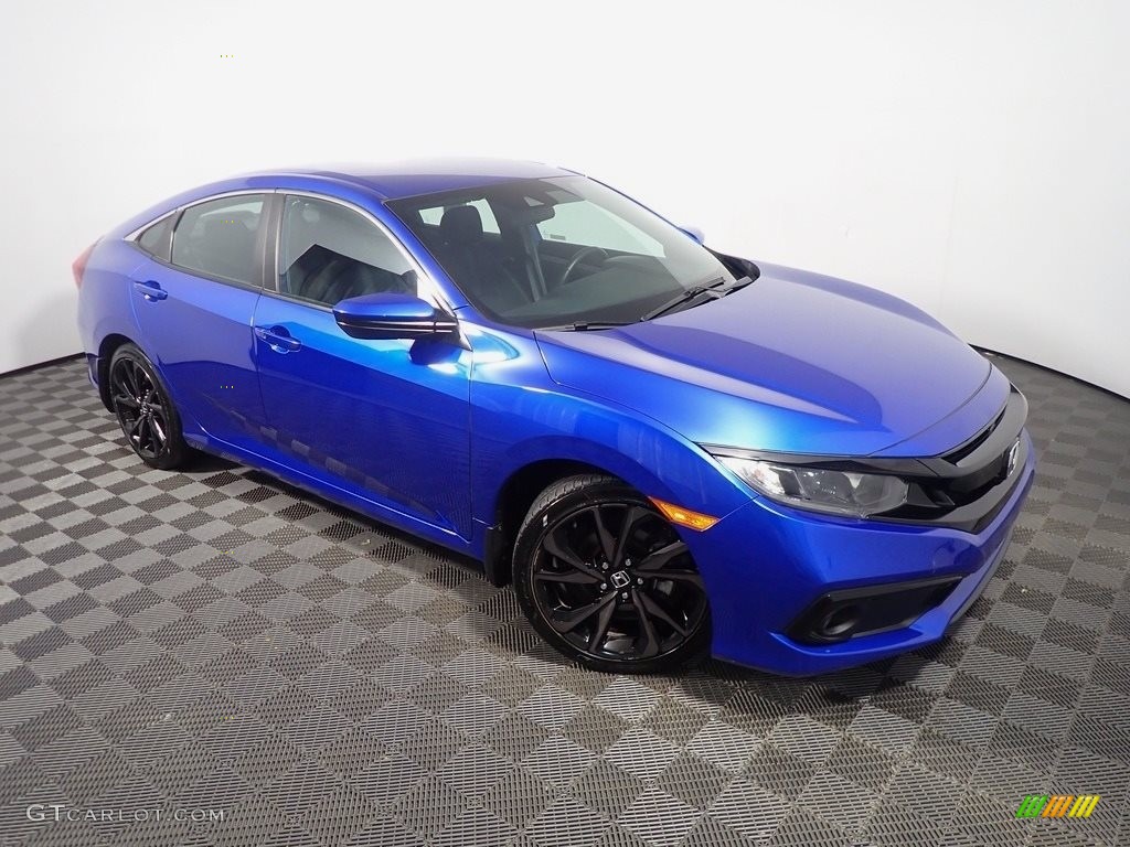 2020 Civic Sport Sedan - Aegean Blue Metallic / Black photo #3