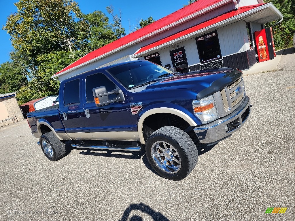 2008 F350 Super Duty Lariat Crew Cab 4x4 - Dark Blue Pearl Metallic / Camel photo #8