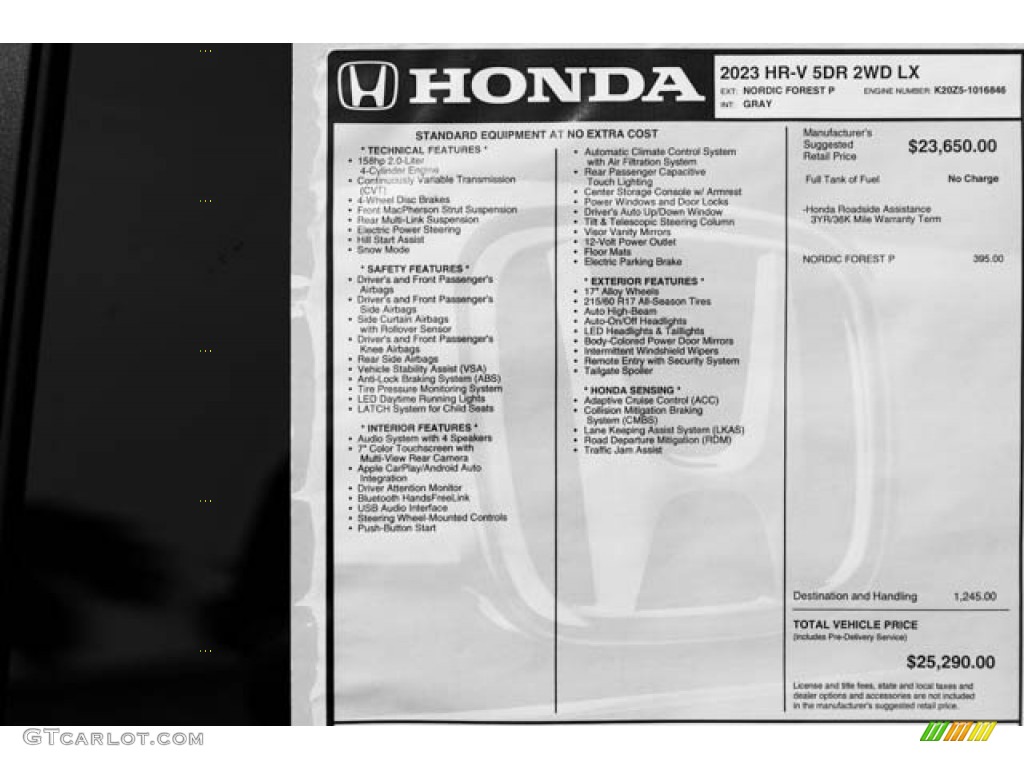 2023 Honda HR-V LX Window Sticker Photo #144959954