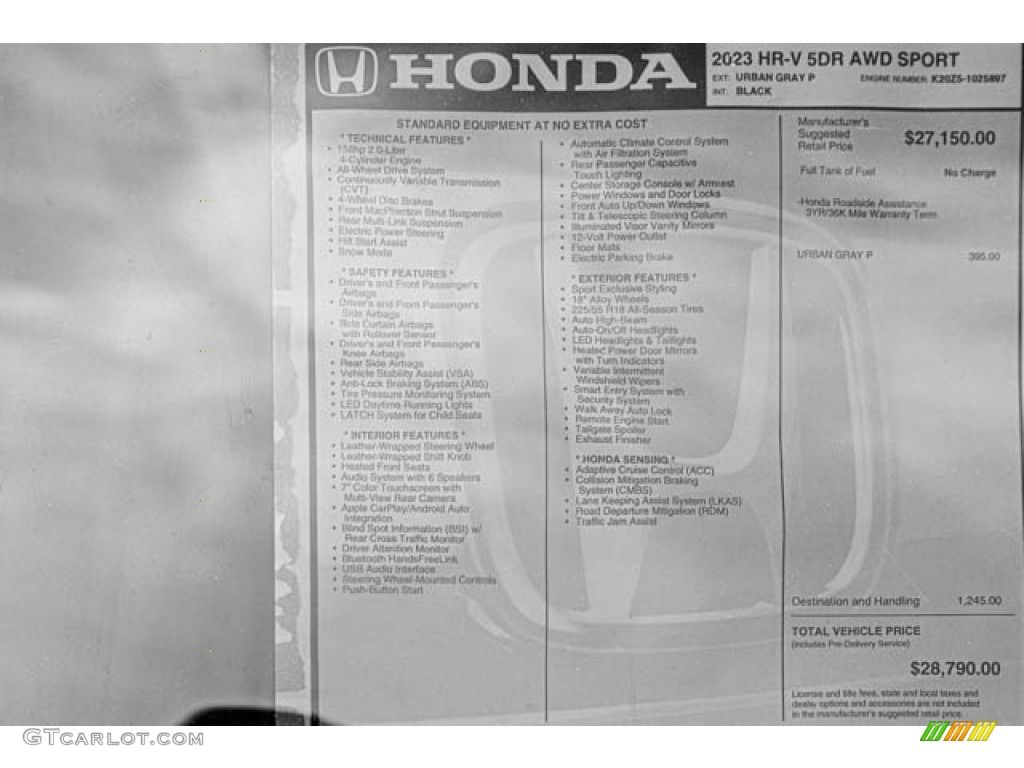 2023 Honda HR-V Sport AWD Window Sticker Photos