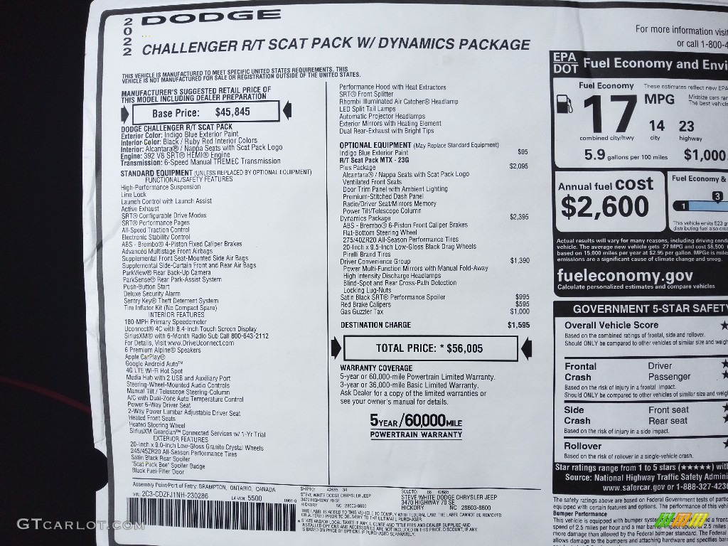 2022 Challenger R/T Scat Pack Dynamics Package - Indigo Blue / Ruby Red/Black photo #27