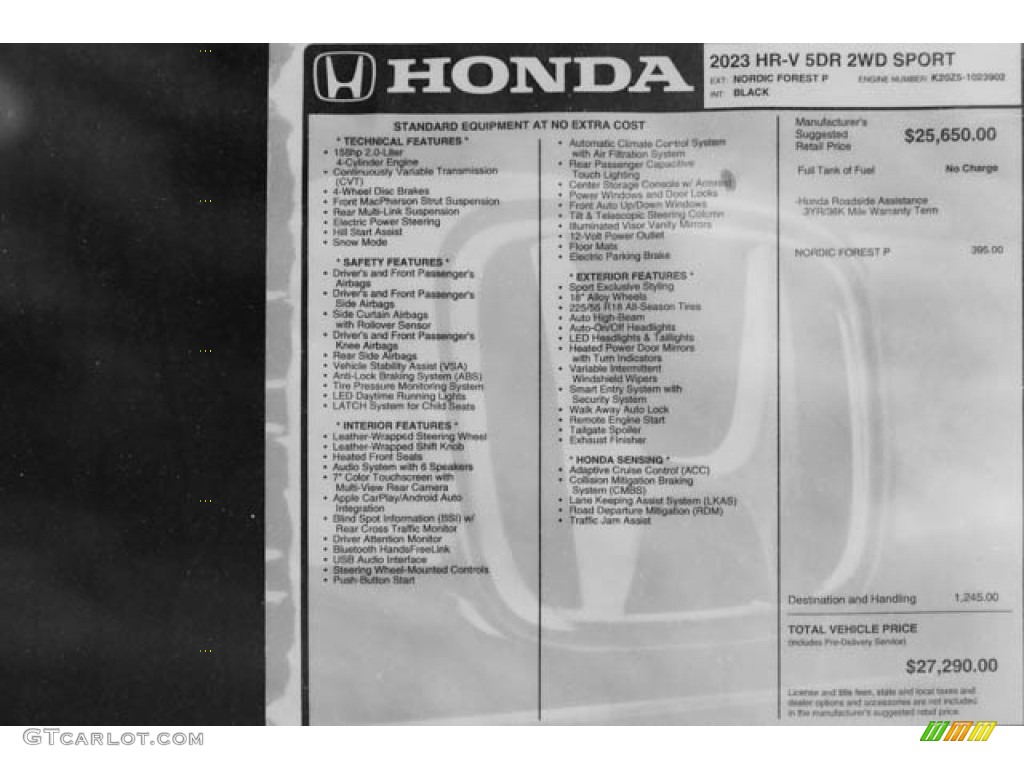 2023 Honda HR-V Sport Window Sticker Photo #144964514