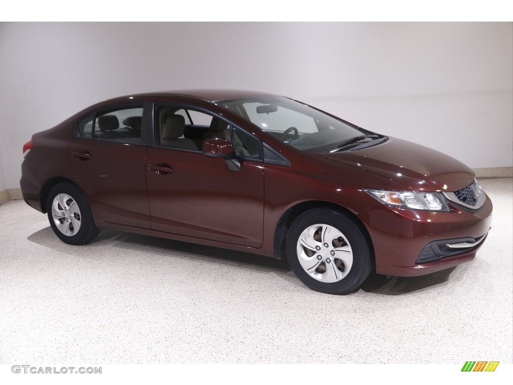 2013 Civic LX Sedan - Crimson Red Pearl / Beige photo #1