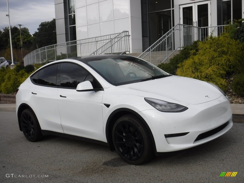 2021 Model Y Long Range AWD - Pearl White Multi-Coat / Black photo #1