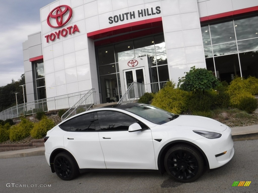 2021 Model Y Long Range AWD - Pearl White Multi-Coat / Black photo #2