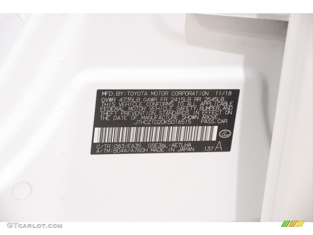2019 IS Color Code 083 for Ultra White Photo #144983237