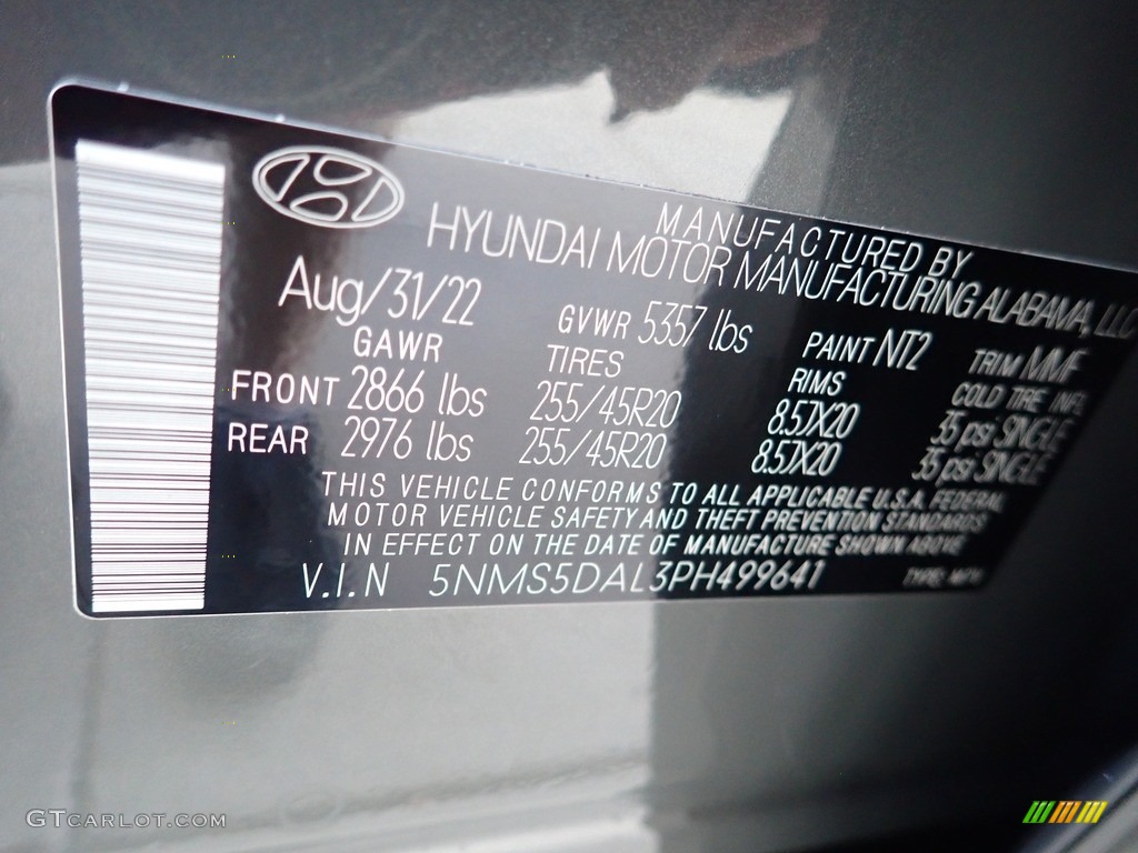 2023 Santa Fe Color Code NT2 for Hampton Gray Photo #144987217