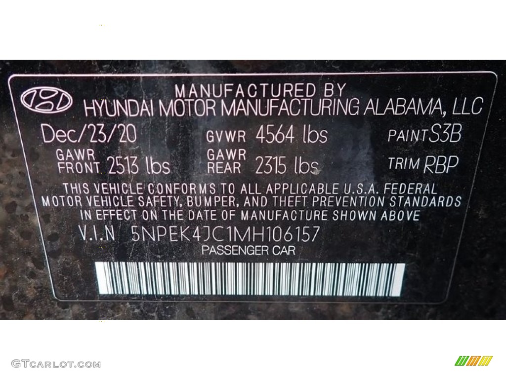 2021 Hyundai Sonata N Line Color Code Photos