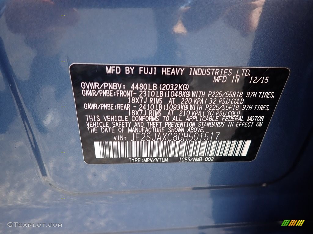 2016 Forester 2.5i Touring - Quartz Blue Pearl / Gray photo #30