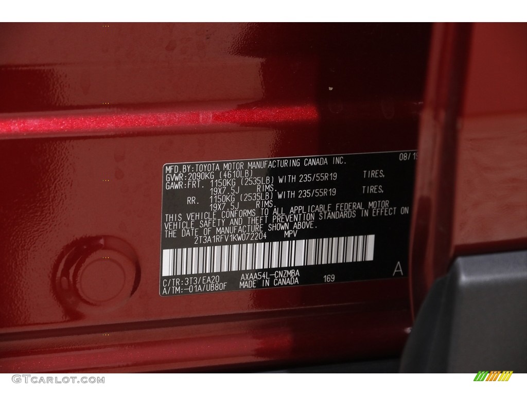 2019 RAV4 XLE AWD - Ruby Flare Pearl / Black photo #20