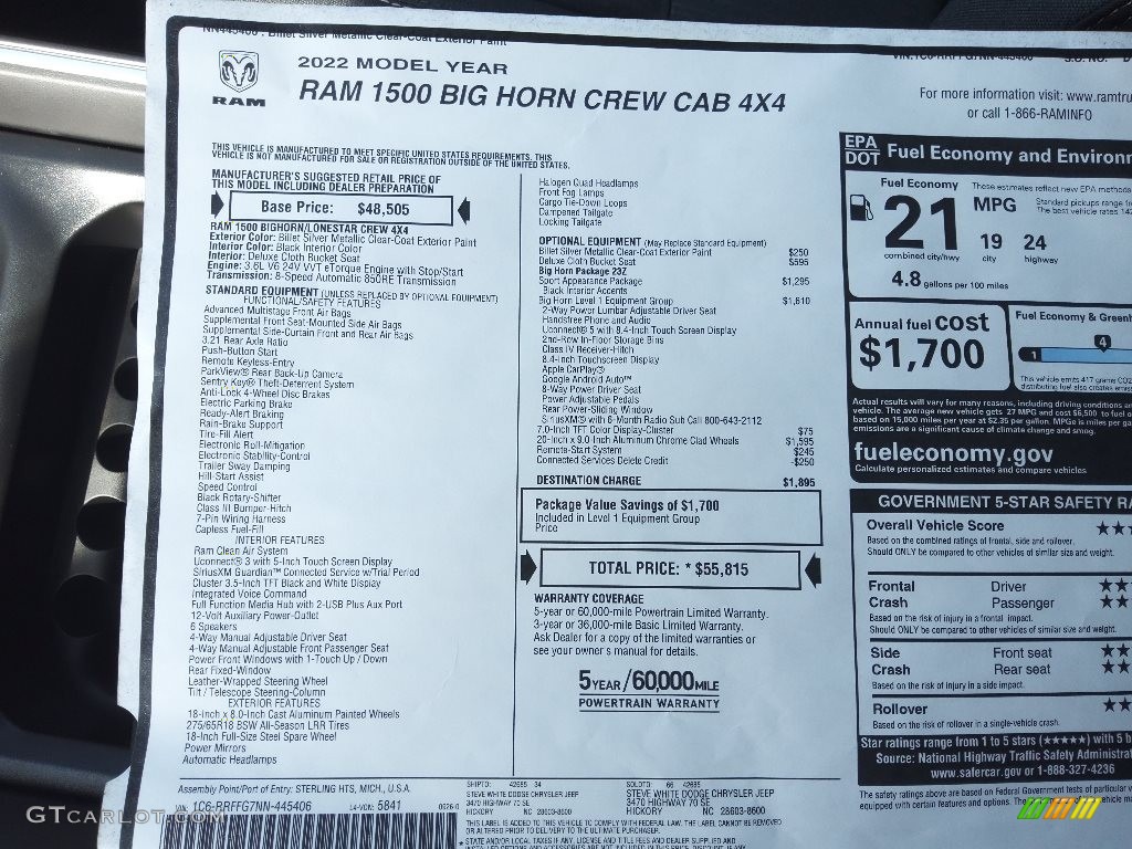 2022 1500 Big Horn Crew Cab 4x4 - Billet Silver Metallic / Black photo #30