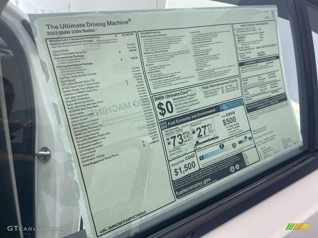 2023 BMW 3 Series 330e Sedan Window Sticker Photos