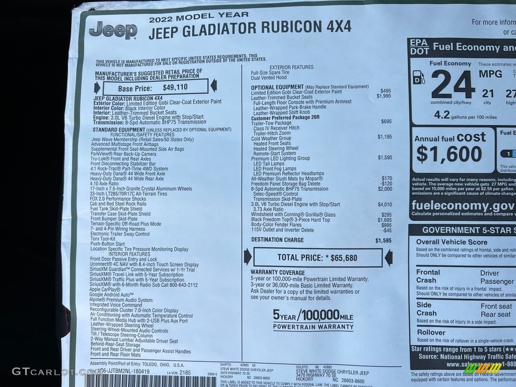 2022 Gladiator Rubicon 4x4 - Gobi / Black photo #30
