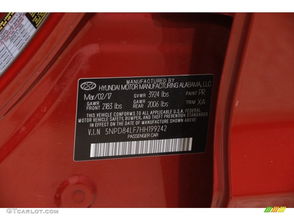 2017 Elantra SE - Red / Beige photo #20