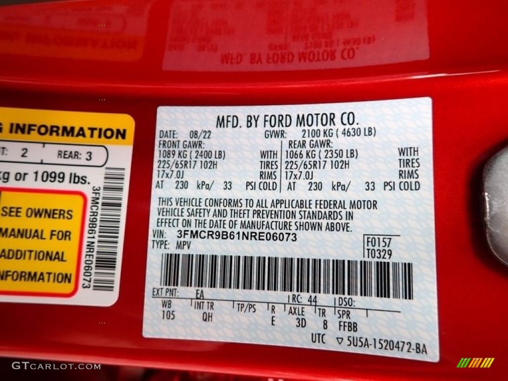 2022 Bronco Sport Color Code EA for Hot Pepper Red Photo #145015177