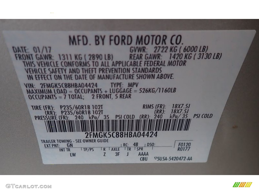 2017 Ford Flex SEL Color Code Photos