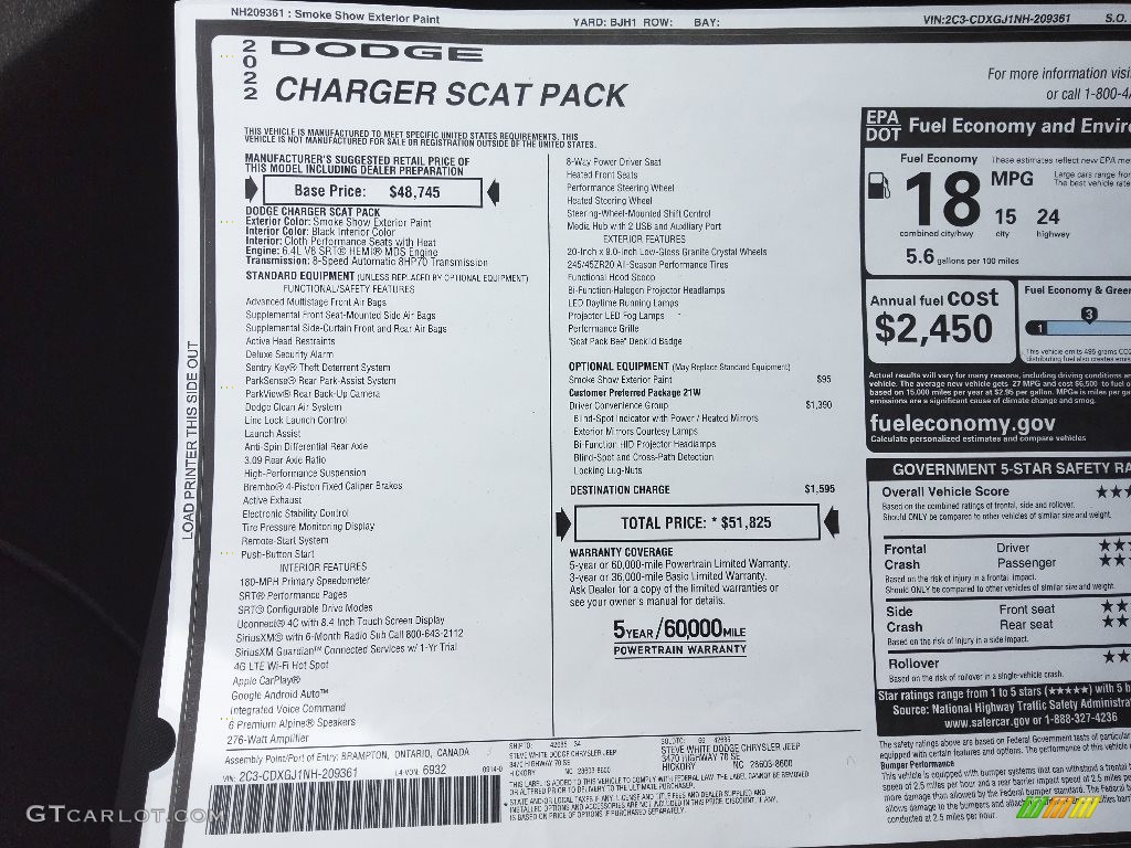 2022 Charger Scat Pack - Smoke Show / Black photo #27