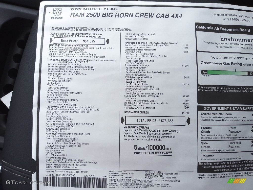 2022 Ram 2500 Big Horn Crew Cab 4x4 Window Sticker Photo #145020631