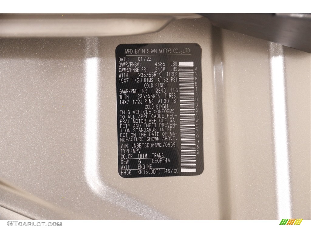 2022 Nissan Rogue Platinum AWD Color Code Photos
