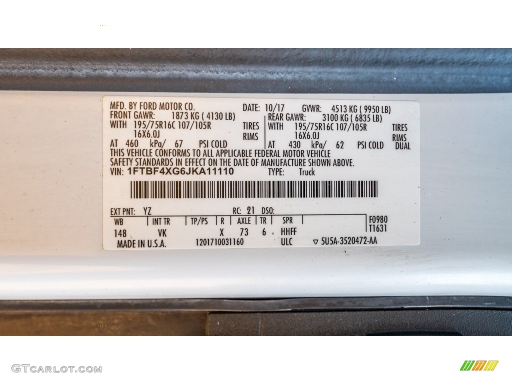 2018 Transit Color Code YZ for Oxford White Photo #145027295