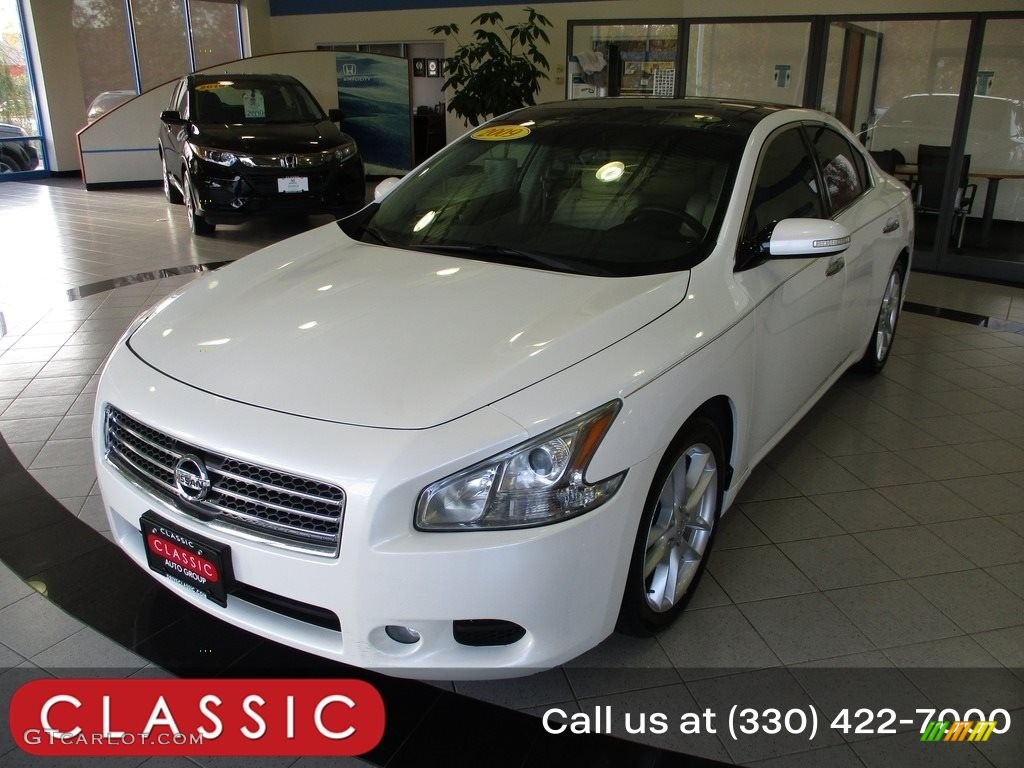 2009 Maxima 3.5 SV Premium - Winter Frost White / Caffe Latte photo #1