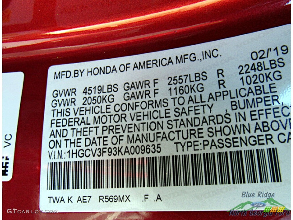 2019 Accord Touring Sedan - San Marino Red / Ivory photo #30
