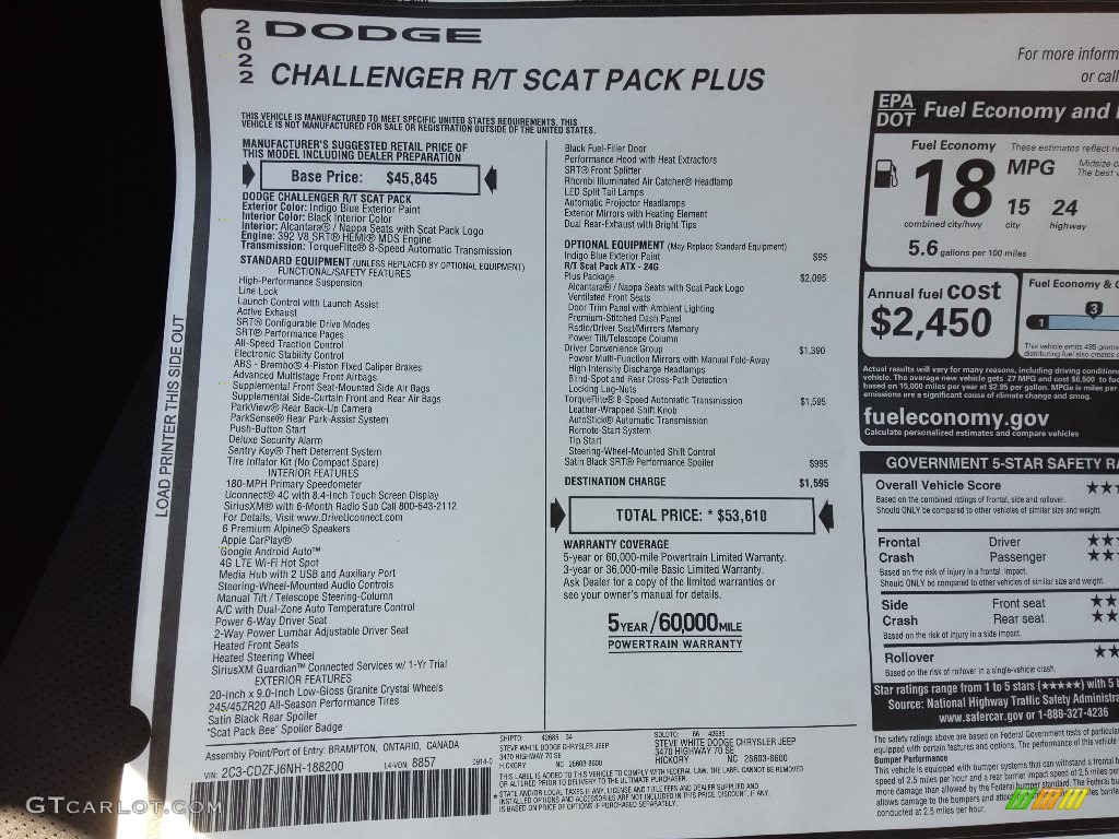 2022 Challenger R/T Scat Pack - Indigo Blue / Black photo #26