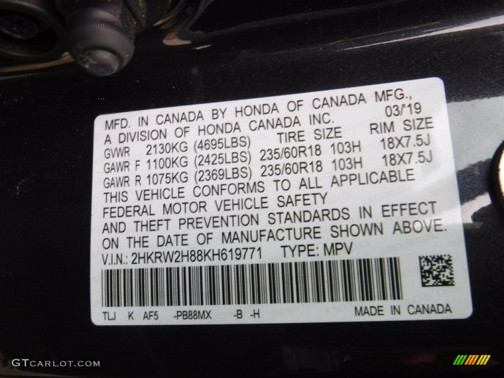 2019 CR-V EX-L AWD - Gunmetal Metallic / Black photo #33