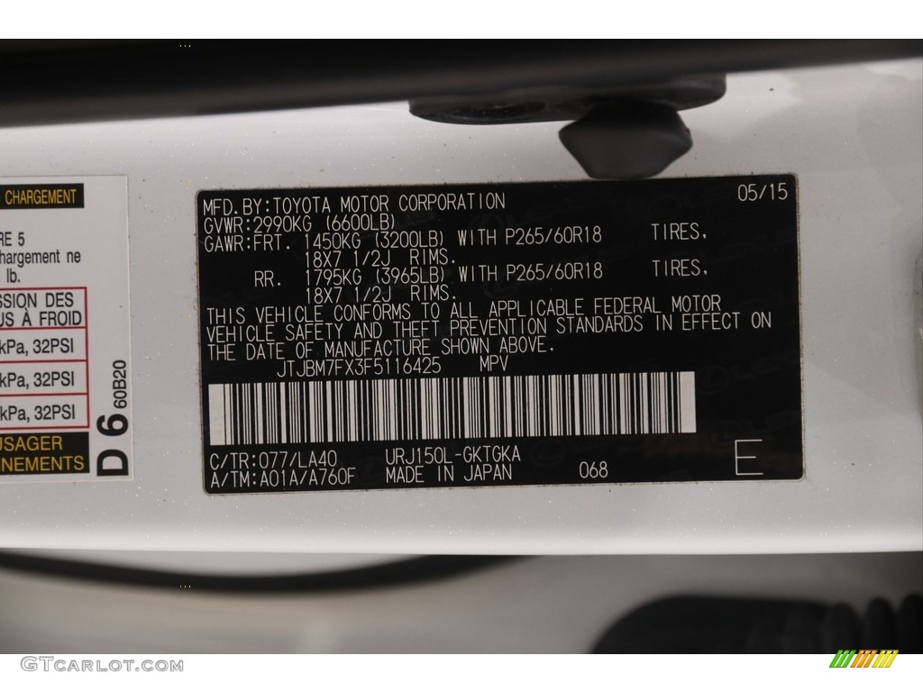 2015 Lexus GX 460 Color Code Photos