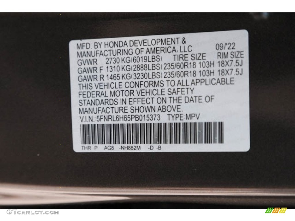 2023 Odyssey Color Code NH862M for Pacific Pewter Metallic Photo #145042332
