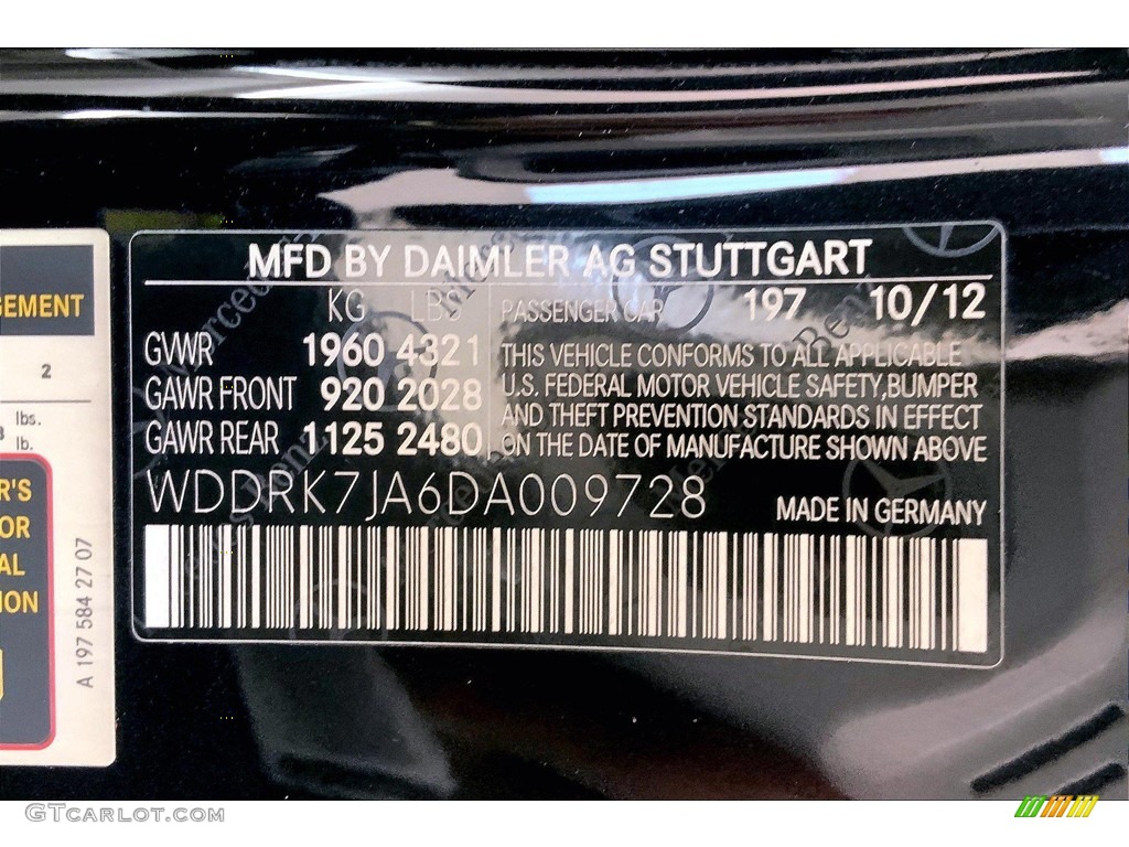 2013 Mercedes-Benz SLS AMG GT Roadster Color Code Photos