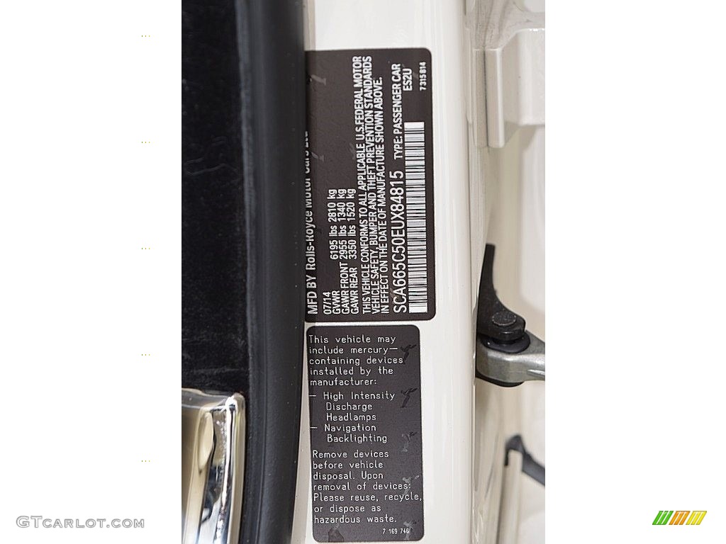 2014 Wraith Color Code ES2U for Cornish White Photo #145050328