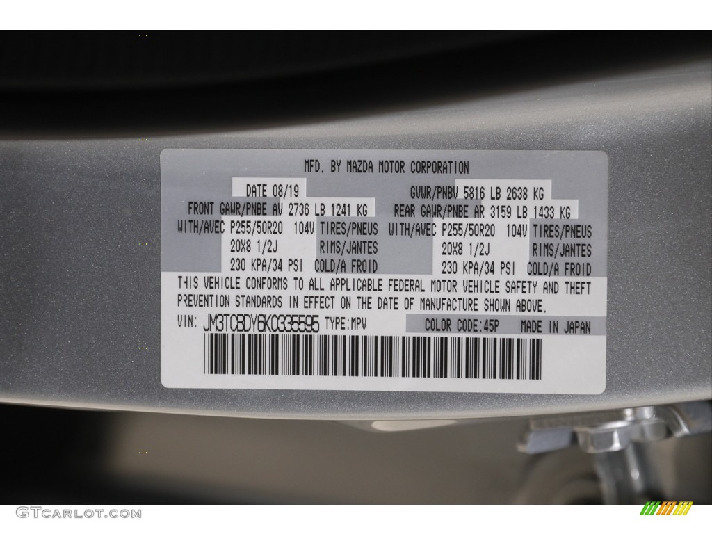 2019 CX-9 Grand Touring AWD - Sonic Silver Metallic / Black photo #23