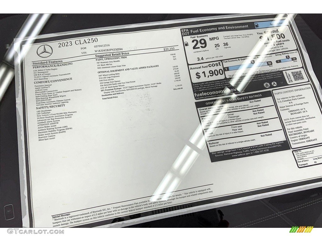 2023 Mercedes-Benz CLA 250 Coupe Window Sticker Photo #145063484
