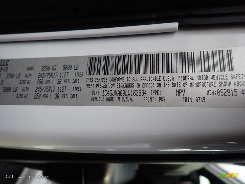 2020 Wrangler Color Code PW7 for Bright White Photo #145072985
