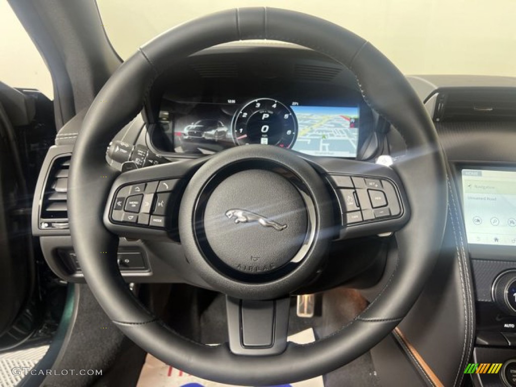 2023 Jaguar F-TYPE P450 AWD R-Dynamic Coupe Tan/Light Oyster Stitching Steering Wheel Photo #145073015
