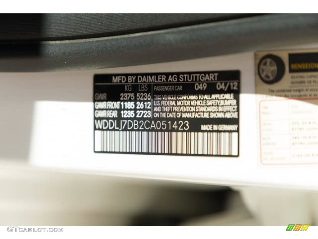 2012 Mercedes-Benz CLS 550 Coupe Color Code Photos