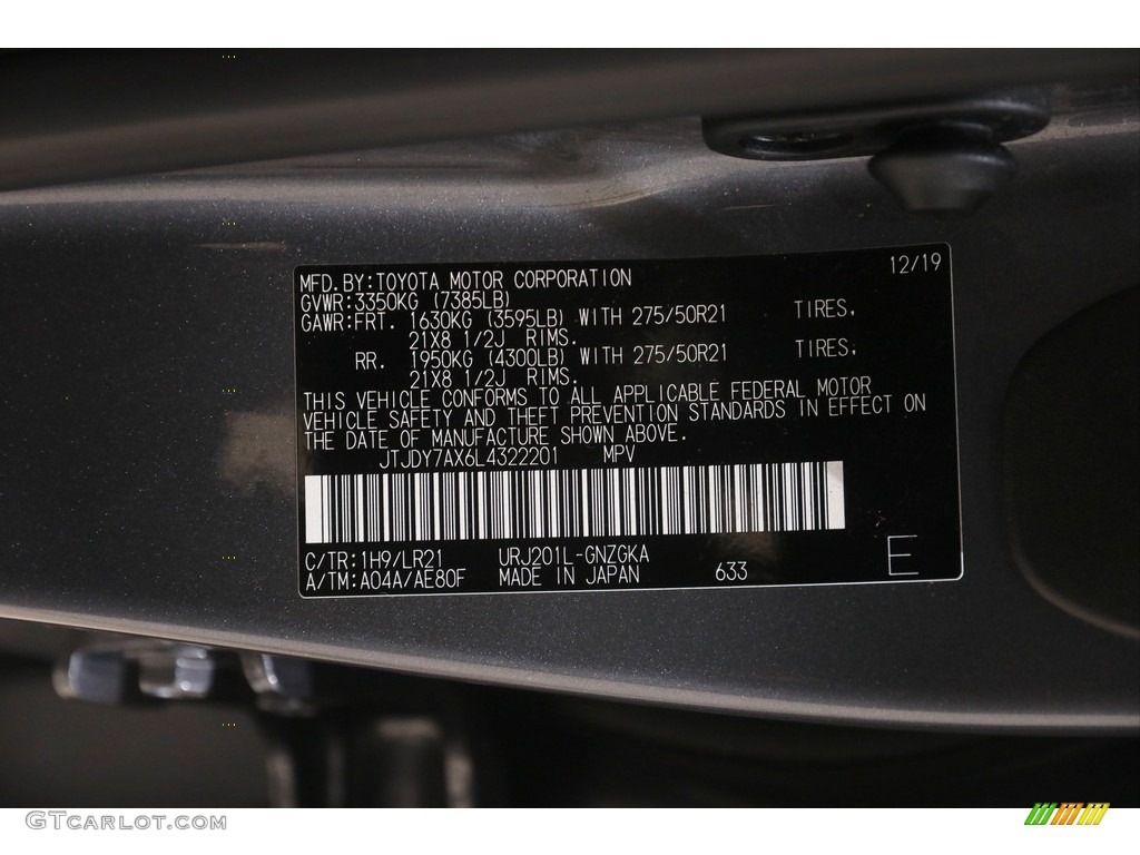 2020 LX Color Code 1H9 for Nebula Gray Pearl Photo #145094663