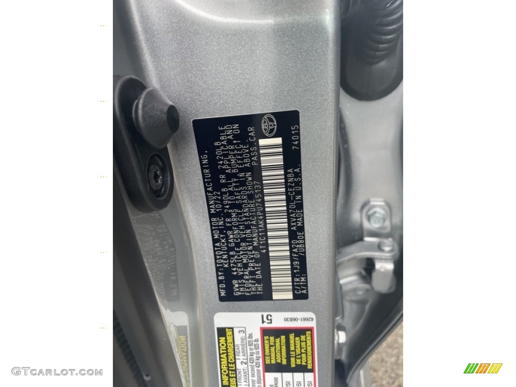2023 Camry Color Code 1J9 for Celestial Silver Metallic Photo #145102376