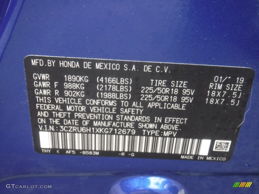 2019 HR-V Sport AWD - Aegean Blue Metallic / Black photo #26