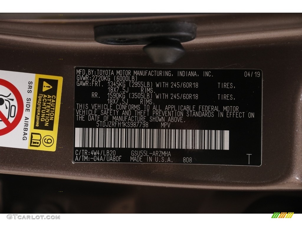 2019 Highlander XLE AWD - Toasted Walnut Pearl / Black photo #22
