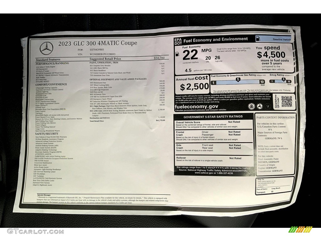 2023 Mercedes-Benz GLC 300 4Matic Coupe Window Sticker Photo #145110121