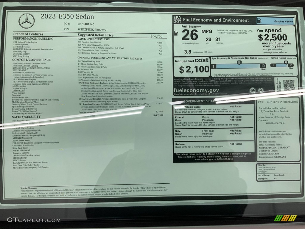 2023 Mercedes-Benz E 350 Sedan Window Sticker Photo #145110853