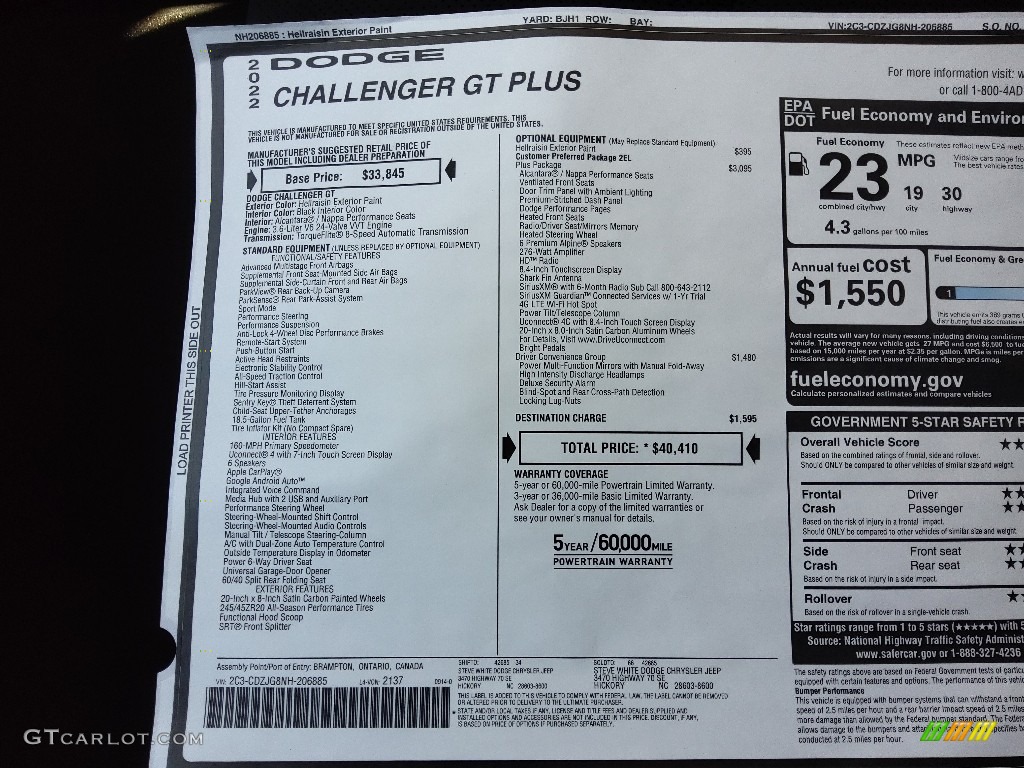 2022 Challenger GT Plus - Hellraisin / Black photo #26
