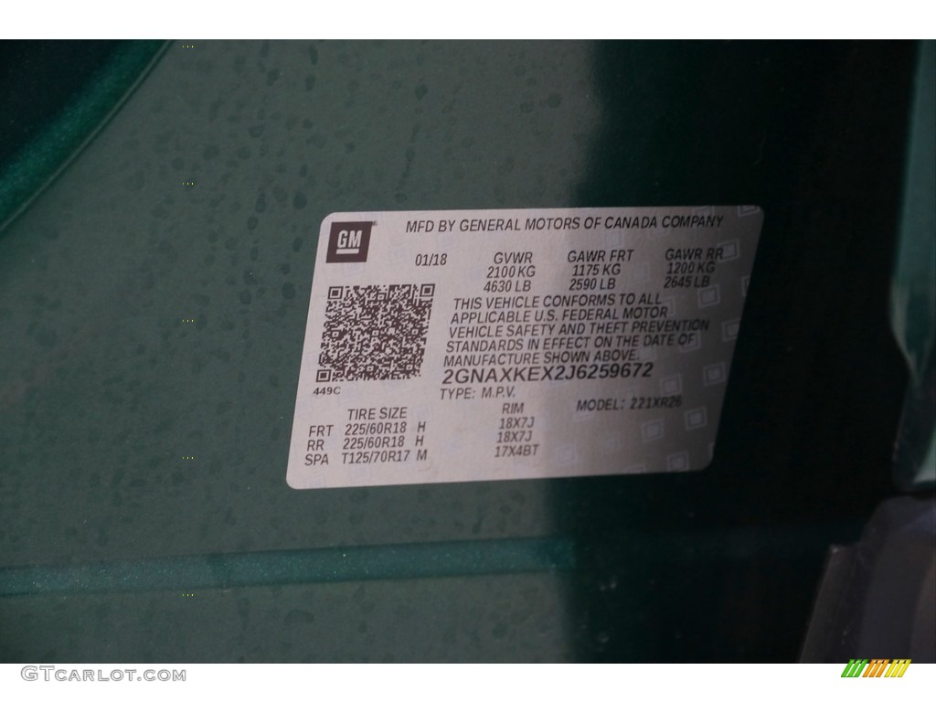2018 Equinox LT - Ivy Metallic / Medium Ash Gray photo #22