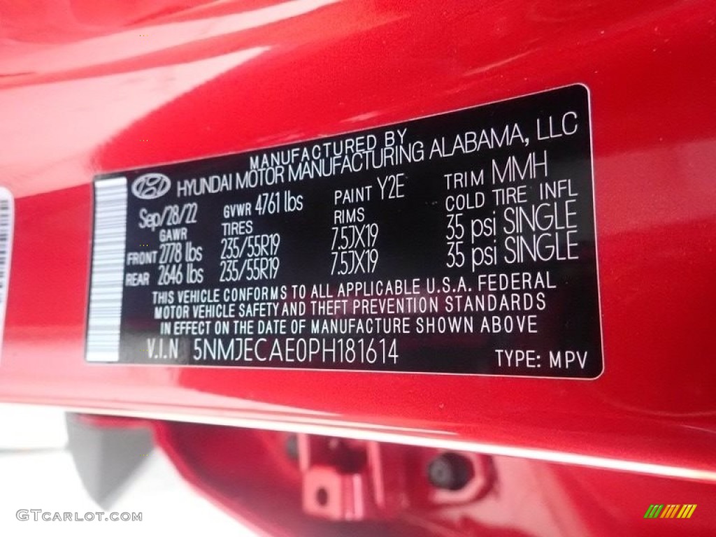 2023 Tucson Color Code Y2E for Calypso Red Pearl Photo #145123155